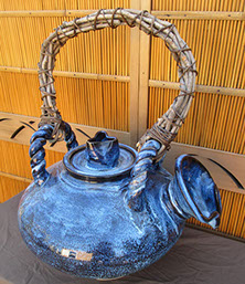 Large Shigaraki teapot, blue, Japanese ceramics, mingei item for Japanese garden, interior design, tea ceremony, Japanese antiques Los Angeles