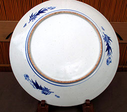 Back view - Large blue white charger, stencil print, lake scene, Antique Japanese porcelain plate for Japanese interior design, Japanese garden