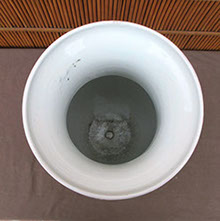 Top view - Large Kutani dragon vase, polychromatic enamels, hand painted, antique Japanese porcelain for Japanese gardens, interior design