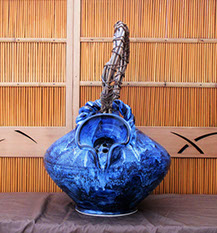 Side view3 Large Shigaraki teapot,blue Japanese ceramics, mingei, Japanese garden, interior design, tea ceremony, Japanese antiques Los Angeles